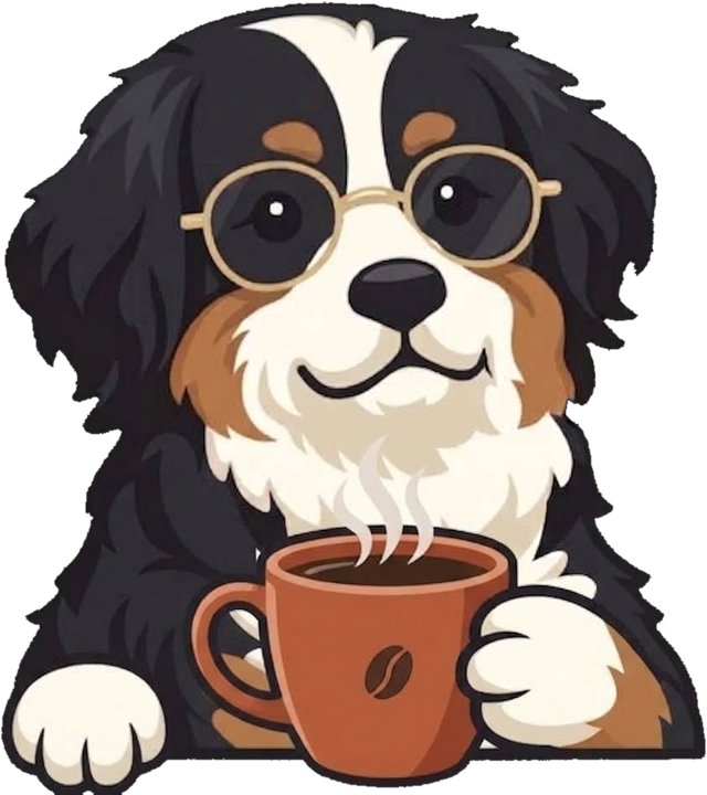 Polly, the PollyReg mascot, relaxing with a cup of coffee